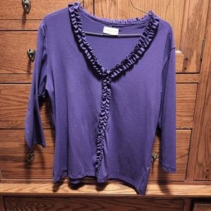 Ninety Purple Ruffle V Neck Long Sleeve Sweater